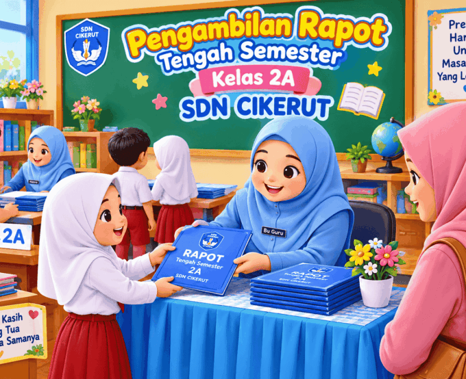 Kegiatan Pembagian Raport Tengah Semester Kelas 2A SDN Cikerut